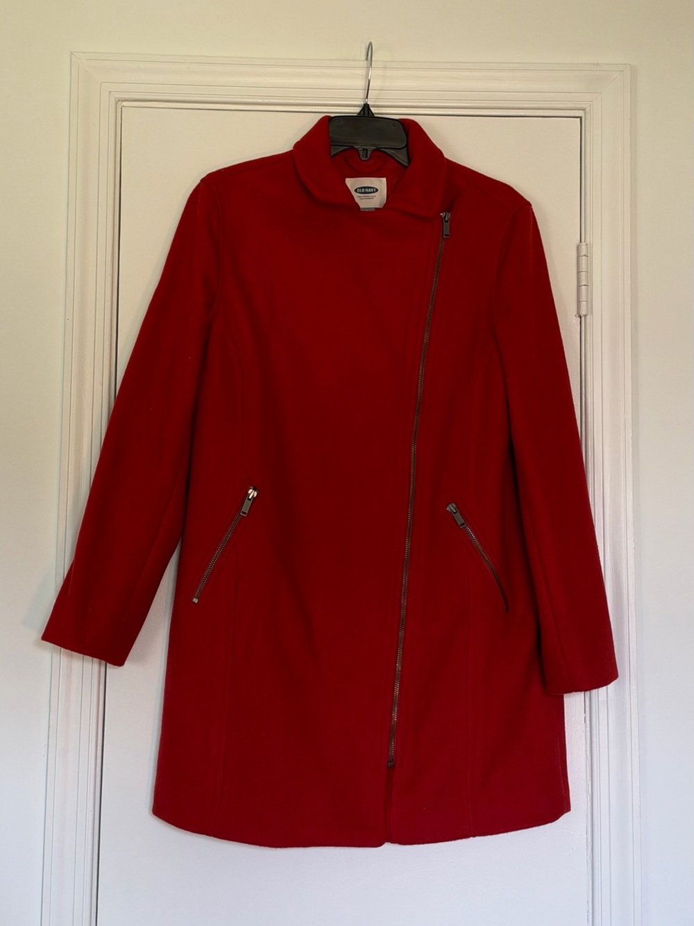 Old Navy Red Asymmetrical Zip Pea Coat NWOT
